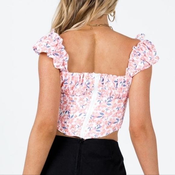 Princess Polly Harry Floral Corset Cap Sleeve Cropped Crop Top - Picture 2 of 9